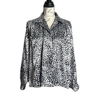 Vintage Oscar dela Renta Expressions Silver Black Animal Print Blouse